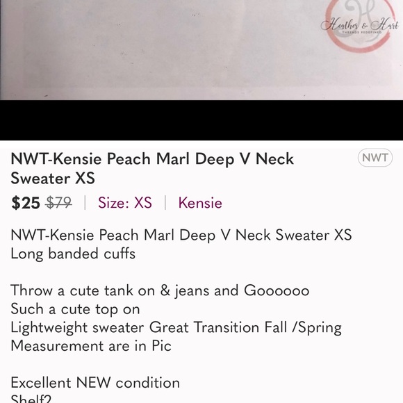 NWT-Kensie Peachy Pink Marl V neck sweater woman's Med - Picture 9 of 11